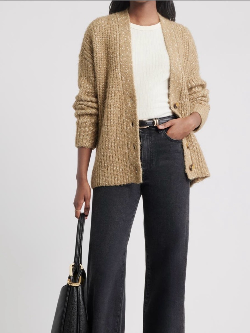 Treasure & Bond Chunky Knit Cardigan in Tan with Metallic Fleck